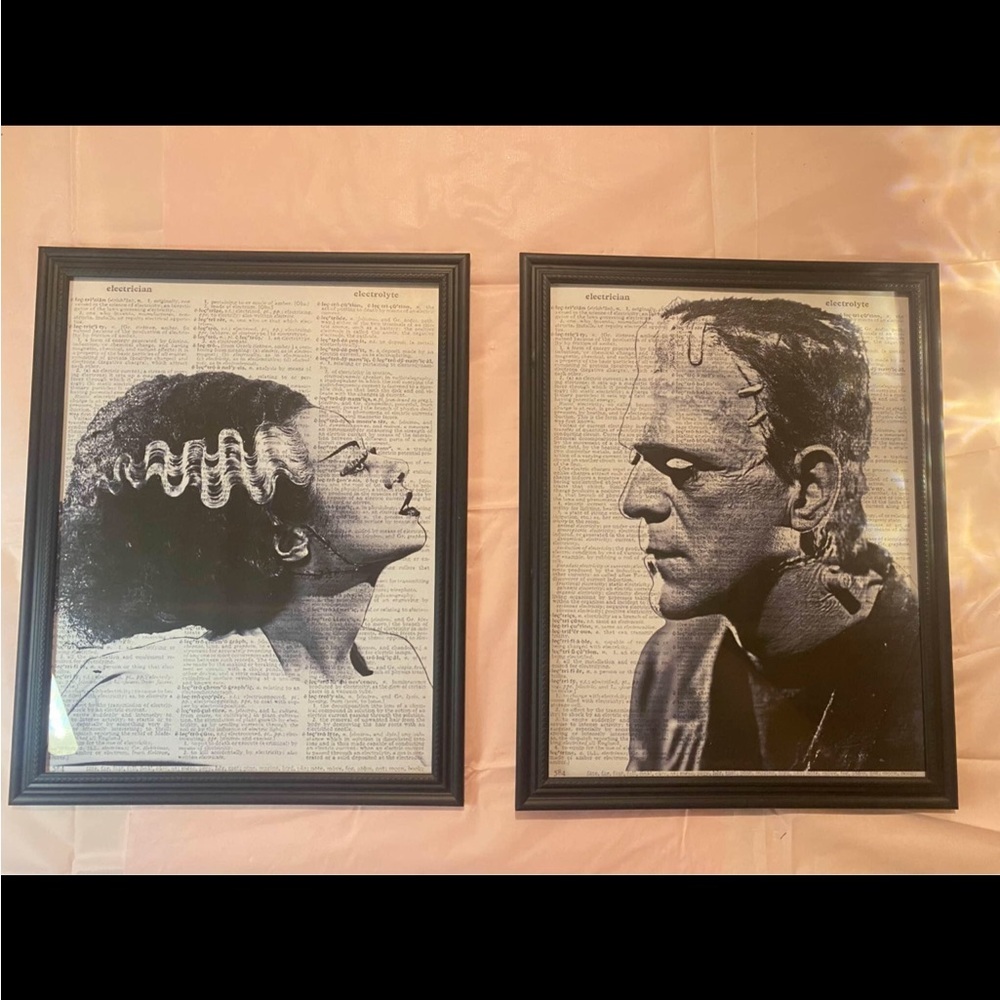 Frankenstein Couple prints, Monster & Bride of Frankenstein, set of 2